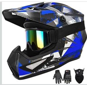 lot 5262 image: Youth Kids Motocross Helmet, Adult ATV Dirt Bike Helmet with Goggles Gloves & Mask Quick, Full Face Motorcycle Helmet with Quick Release Buckle DOT Certified XL