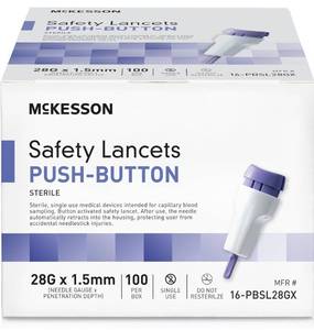 lot 5276 image: McKesson Lancets for Diabetes Testing 100 Count Lancing Device for Blood and Glucose Test, 28G x 1.5 mm, Push Button Activation, Sterile, Single Use