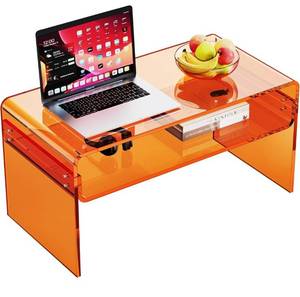 lot 5295 image: Acrylic Coffee Table for Living Room Clear Rectangle Lucite Table with Open Storage Shelf (1, Orange, Nomal)