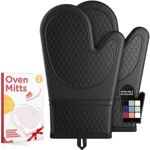 lot 5315 image: Kitsure Silicone Oven Mitts, Set of 2, Heat Resistant, Oven Gloves with Soft Lining, Non-Slip Kitchen Essentials, Kitchen Gadgets, Apartment Essentials, Great Gift for Cooking, Baking, Black