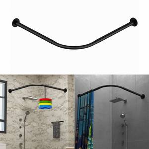 lot 5322 image: Tanxih Corner Shower Curtain Rod Adjustable Stainless Steel L Shaped Rack Drill Free Install for Bathroom, Bathtub, Clothing Store (Black, 27-39x27-39)