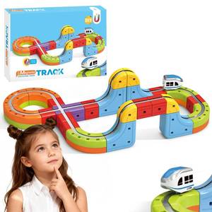 lot 5325 image: YESHIN Electric Train Set with 3D Flexible Track for Kids Ages 3 4 5 6 7 8 DIY Modular STEM Building Train Tracks and Electric Cars Anti-Gravity Racing Track Building Blocks Toy for Toddlers Ages 3-5