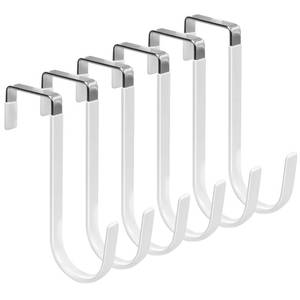 lot 5352 image: FYY Over the Door Hooks, 6 Pack Door Hangers Hooks with Rubber Prevent Scratches Heavy Duty Organizer Hooks for Living Room, Bathroom, Bedroom, Kitchen Hanging Clothes, Towels, Hats, Coats, Bags White