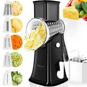 lot 5357 image: Rotary Cheese Grater, 5 in 1 Rotary Grater, Replaceable Stainless Blades Cheese Shredder, Cheese Slicer, Cheese Grater Hand Crank, Easy to Clean Kitchen Gadgets with Storage Box