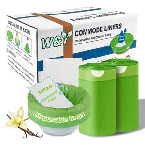 lot 5376 image: W&ampY 50 Pack Commode Liners with Super Absorbent Pads, Universal Fit All Standard Toilet Chair Bucket Vanilla-Scented Portable Sanitary Bag for Adult Toilets and Camping Toilets 50 Bags
