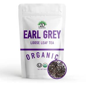 lot 5393 image: Earl Grey Loose Leaf Black Tea - 100% Certified Organic - 1LB Pouch - 16OZ Resealable Kraft Bag - 1 Pack
