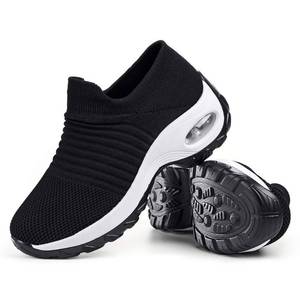 lot 5402 image: Slow Man Womens Walking Shoes Sock Sneakers - Mesh Slip On Air Cushion Lady Nurse Shoes Jazz Dance Easy Shoes Platform Loafers Black&White,10.5