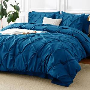 lot 5405 image: CozyLux Queen Comforter Set Teal, 7 Pieces Pintuck Bed in A Bag, Premium Teal Comforter Queen Size, Pinch Pleat Bedding Sets with Comforter, Sheets, Pillowcases & Shams