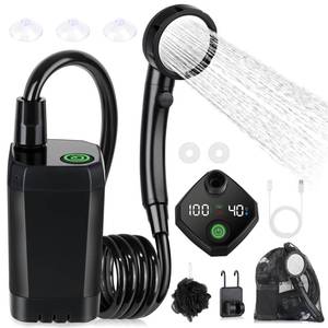 lot 5421 image: Spopal Portable Shower for Camping, Long-Lasting 6000mAh Rechargeable Camping Shower with Intelligent LED Display, 4 Spray Modes, IPX7 Waterproof Outdoor Camp Pump for Hiking, Travel, Car, Pet(Bk)
