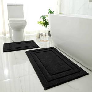 lot 5431 image: HOMEIDEAS Bathroom Rugs Sets 2 Piece, Super Soft and Absorbent Non Slip Microfiber Machine Washable Bath Mat Set (20 x 32  16 x 24, Black)