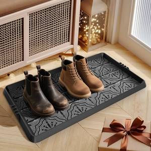 lot 5433 image: Mibao Boot-Tray Heavy Duty Rubber Shoe Mat with Lip Waterproof Shoe Tray for Entryway Indoor Outdoor Multi Use, Non-Slip Shoe Cleaning Shoe Storage with Artistic Prints, 16 x 27.5, Grey