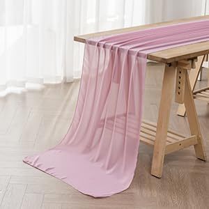 lot 5439 image: flohar 12Pack 9ft Chiffon Table Runner 14x108 Inch Sheer Romantic Table Runner for Wedding Birthday Party Bridal Shower Outdoor Decoration-Dusty Pink