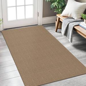 lot 5441 image: KOZYFLY Boho Rugs for Entryway 3x5 ft Washable Area Rug Non Slip Rubber Backed Entry Rug Woven Indoor Door Mat Cotton Kitchen Rugs Floor Carpet for Entryway, Foyer, Backdoor, TanOrangeBrown