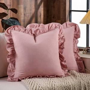 lot 5446 image: AmHoo Pack of 2 Throw Pillow Covers 100% Cotton Pre Washed Ruffle Decorative Pillowcase Cushion for Couch Sofa Bedroom 20 x 20-Inch Bridal Rose