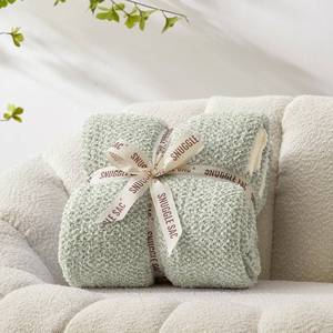 lot 5456 image: Snuggle Sac Heather Sage Green Throw Blanket for Couch, Reversible Super Soft Knitted Blankets Warm Cozy Fuzzy Throws for Sofa, Bed, Camping, Sage Green, 50x60 inches