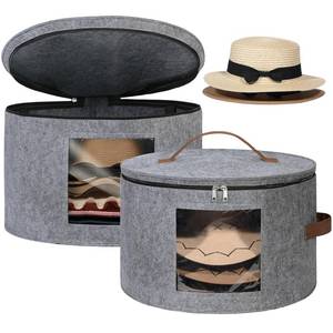 lot 5466 image: Lifewit Round Cowboy Hat Box for 7 Caps, Large Felt Hat Organizer Bag for Men&Women Storage, Baseball Cap Container with Lid for Travel, Foldable 16.5 Dx10.6 H Carrier, 37L Each, Gray 2 Pack
