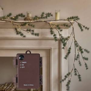 lot 5467 image: Fudios Lighted Christmas Pine Garland 6FT 48 Warm White LED Battery Operated with Timer for Mantle Fireplace Holiday Winter Decoration Indoor Outdoor Use