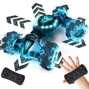 lot 5475 image: Tecnock Remote Control Car for Boys Girls, 2.4GHz 4WD Gesture Sensing RC Stunt Car Toys - 360° Rotating Double Sided Hand Controlled RC Cars with LED Lights, Gifts for Kids Ages 6-8, 8-12