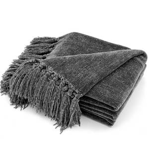 lot 5522 image: RECYCO Throw Blanket Soft Cozy Chenille Throw Blanket with Fringe Tassel for Couch Sofa Chair Bed Living Room Gift (Dark Gray, 50 x 60)