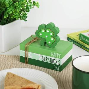 lot 5527 image: Treory St Patricks Day Decorations Tiered Tray Decor 5pcs, Lucky Shamrock Wood Books Table Signs Set Decor St Patricks Day Farmhouse Book Stack Decor for Gift Tabletop Desk Party Home Decals