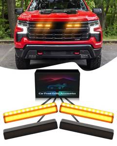 lot 5529 image: TBHOO LED Grill Light for 2025 2024 Chevrolet Silverado Raptor Grille Lights Amber Warning Front Bumper Lamp 2019-2023 Silverado Accessories 4Pcs (Yellow)
