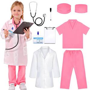 lot 5547 image: Liberry Doctor Costume for Kids, Toddler Doctor Dress Up Clothes with Real Stethoscope, Career Day Role Play Gift for Girls