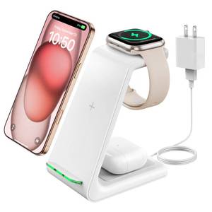 lot 5551 image: GEEKERA 3 in 1 Wireless Charging Station for Apple, Fast Wireless Charger Stand Dock for iPhone 17 16 15 14 13 12 11 Pro Max Plus XR XS X, Apple Watch Ultra11109SE8765432, AirPods Pro432