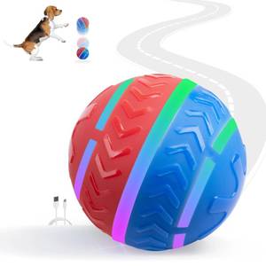 lot 5553 image: Pet Prime Interactive Dog Ball Toy Automatic Active Rolling Ball for Dogs Motion Activated with LED Light Rechargeable Self Moving Toy for Small Medium Large Dogs to Play RedBlue