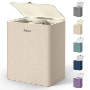 lot 5591 image: Kitsure Laundry Basket 95L Large Laundry Hamper with Lid, 2-Compartment Divided Clothes Sorter with Removable Hamper Bags, Beige Organizer for Laundry Room, Bathroom &amp Bedroom, 22.2 x 16 x 27.4