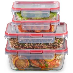 lot 5601 image: Pyrex Freshlock (4-Pack) Mixed Sized Glass Food Storage Containers Set, Airtight & Leakproof Plastic Locking Lids BPA-Free, Meal Prep Containers Set, Freezer Dishwasher Microwave Safe