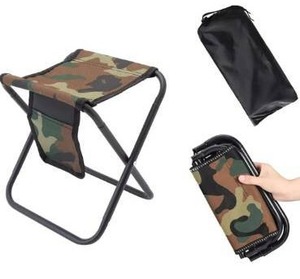 lot 5613 image: Mini Portable Folding Stool, Camping Fishing Stool for Adults Fishing Hiking Gardening and Beach with Carry Bag, Hold Up to 450lbs(Camouflage)