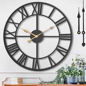 lot 5615 image: MuZi famlily 14 Inch Large Wall Clock, Modern Decorative Black Metal Silent Battery Operated Big Roman Numeral Wall Clock for Living Room, Bedroom, Kitchen, Office, Farmhouse, Housewarming Gift