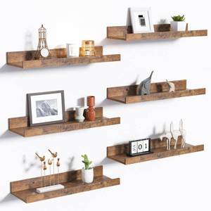 lot 5619 image: upsimples Floating Shelves for Wall, Wall Shelves for Decor Storage Set of 6, Wall Mounted Wood Shelf for Bedroom, Living Room, Bathroom, Kitchen, Picture Ledge Shelf, Brown