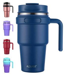 lot 5620 image: ALOUFEA 20 oz Insulated Coffee Mug Tumbler with Handle, Stainless Steel Travel Mug Tumbler with Lid and Straw,Double Wall Vacuum Leak Proof Ice Coffee Thermal Cup, Navy