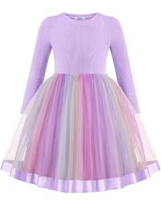 lot 5625 image: Arshiner Toddler Girl Dresses Fall Winter Ribbon Tulle Clothes Cute Rainbow Party Dress for Kids 6-7Y