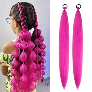 lot 5628 image: Hot Pink Braid Ponytail Extensions with Elastic Tie Synthetic Colorful Braiding Hair Extension for Braids Fashion Festival Rave Hair for Girls (Pack of 2)