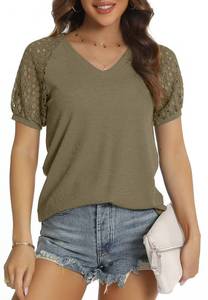 lot 5629 image: HAOMEILI Womens Short Sleeve V Neck Tops Lace Shirt Casual Loose T Shirtss XL Army Green