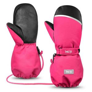 lot 5640 image: MCTi Kids Mittens Waterproof Winter Ski Warm Sherpa Lined Long Cuff with String (Red, X-Small(Fits 8-11 Years))