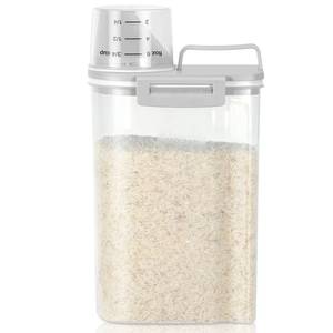 lot 5661 image: TBMax Rice Storage container 4 Lbs, Small Rice Dispenser with Measuring Cup, Grey Cereal Containers Flour Bin, Kitchen Food Storage Container and Pantry Organizers, Pet Dog Cat Food Dispenser
