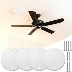 lot 5668 image: 4 Packs Metal 5 Inch Flat Round Ceiling Cover Plate - White Blank Electrical Wall Plate with Screws, 3.5 Inch Hole Spacing, Fits 4 Inch Electrical Box (Ceiling Fan Switch Cap)