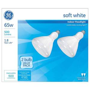lot 25826 image: GE Soft White Indoor Floodlight 65W 580 Lumens 2 Pack