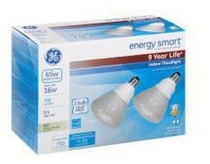 lot 25854 image: GE, GEL72984, Lighting 15W R30 Fluorescent Bulbs, 2  Pack