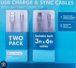 lot 25888 image: Members Mark USB Lightning 3 Foot and 6 Foot Cables (Pack of 2)