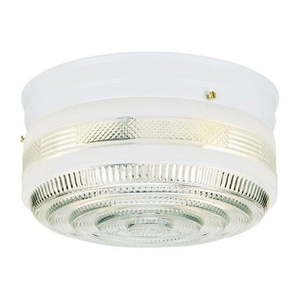 lot 25918 image: Westinghouse Flush 2 Light Ceiling Fixture, White and Clear Glass