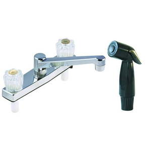 lot 25942 image: Home Plus Traditional Two Handle Kitchen Faucet with Deck Mount Side Sprayer  Chrome (Plastic)
