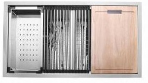 lot 25981 image: Undermount 16G Stainless Steel 36 Inch Kitchen Workstation Sink With Accessories