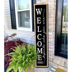 lot 18921 image: Surfapans Welcome-ish Sign for Front porch Standing Wood Frame Outdoor 45X9 Large Vertical Funny Welcome Signs Home Outside Door Wall Decor (Wood Black)