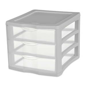 lot 58986 image: Sterilite 3 Drawer Unit Plastic  Brushed Silver - Retail $11