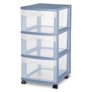 lot 58987 image: Sterilite 3 Drawer Cart Plastic  Blue Ash - Retail $15