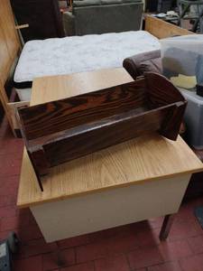 lot 58992 image: Rustic Wooden Baby Doll Rocking Bassinet - Retail $0